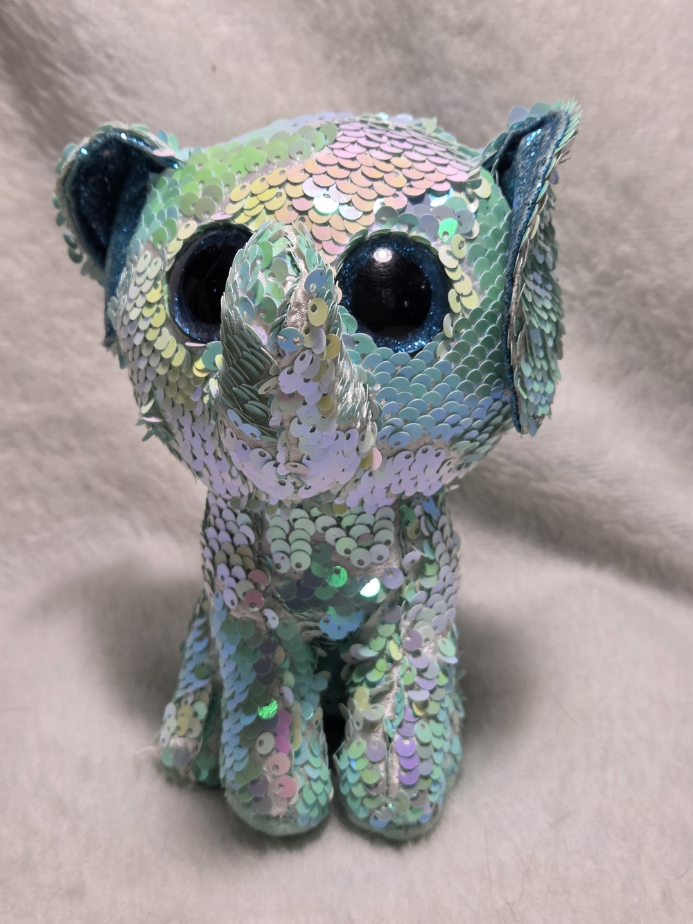 STUART Ty Beanie Boos Elephant Flippable 6" Blue Reverse Sequin NO HANGTAG